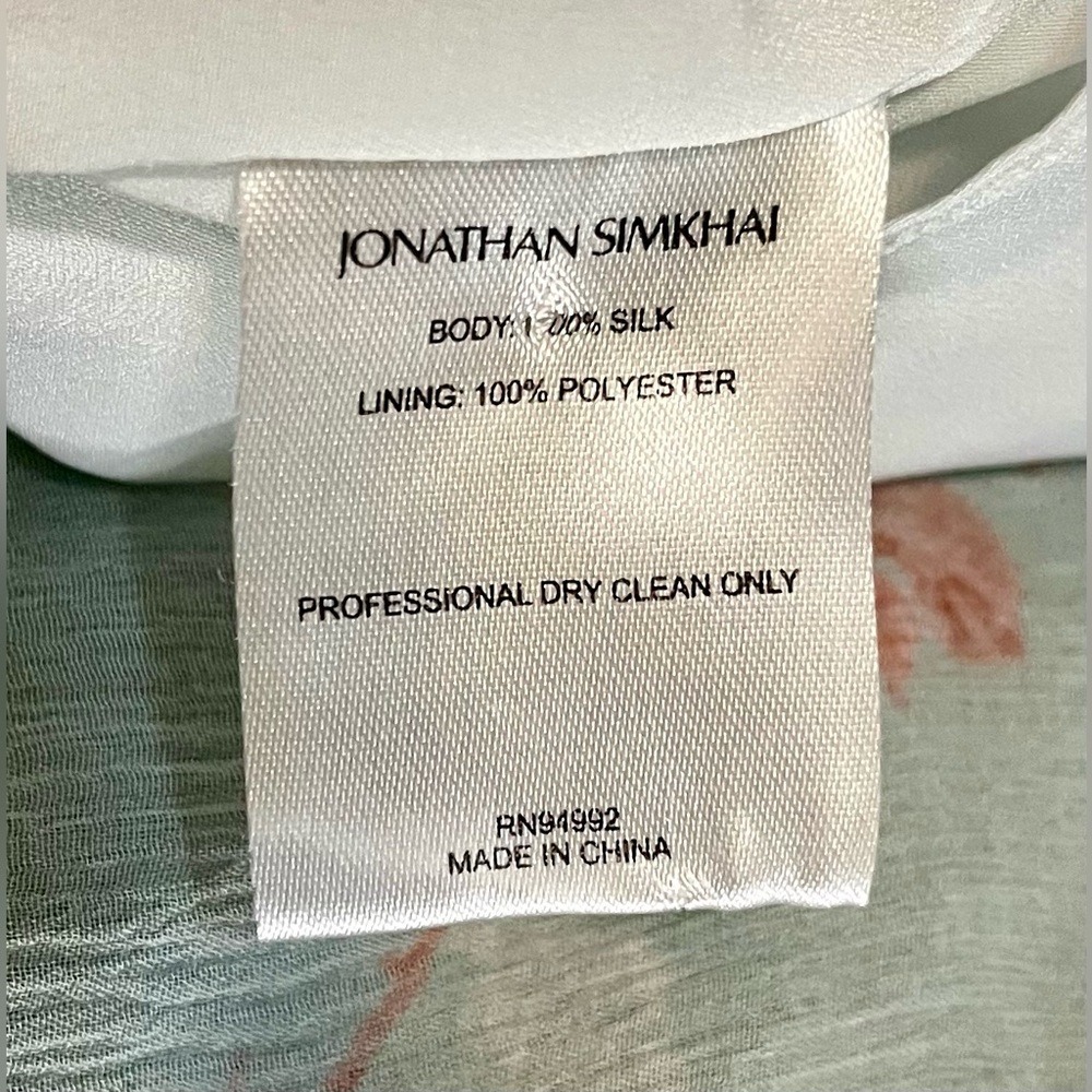 Jonathan Simkhai Seafoam Floral Irena Rose 100% Silk Dress Tiered Ruffles Sz M - Picture 12 of 13